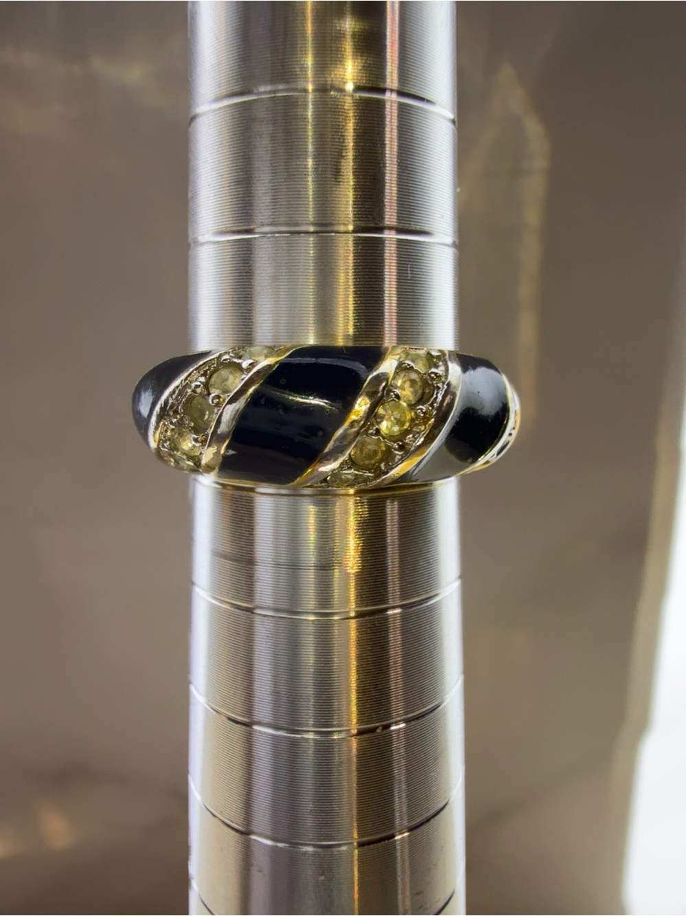 18K HGE Diamond & Black Enamel Dome Ring